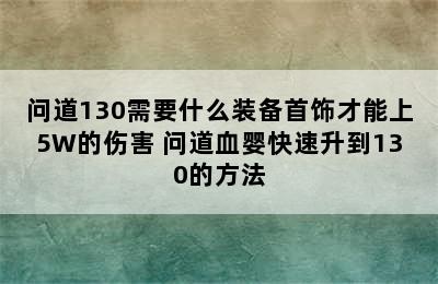 问道130需要什么装备首饰才能上5W的伤害 问道血婴快速升到130的方法